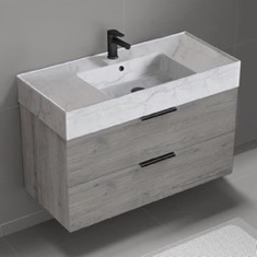 Floating Bathroom Vanity, Modern, 40 inch, Marble Style Sink